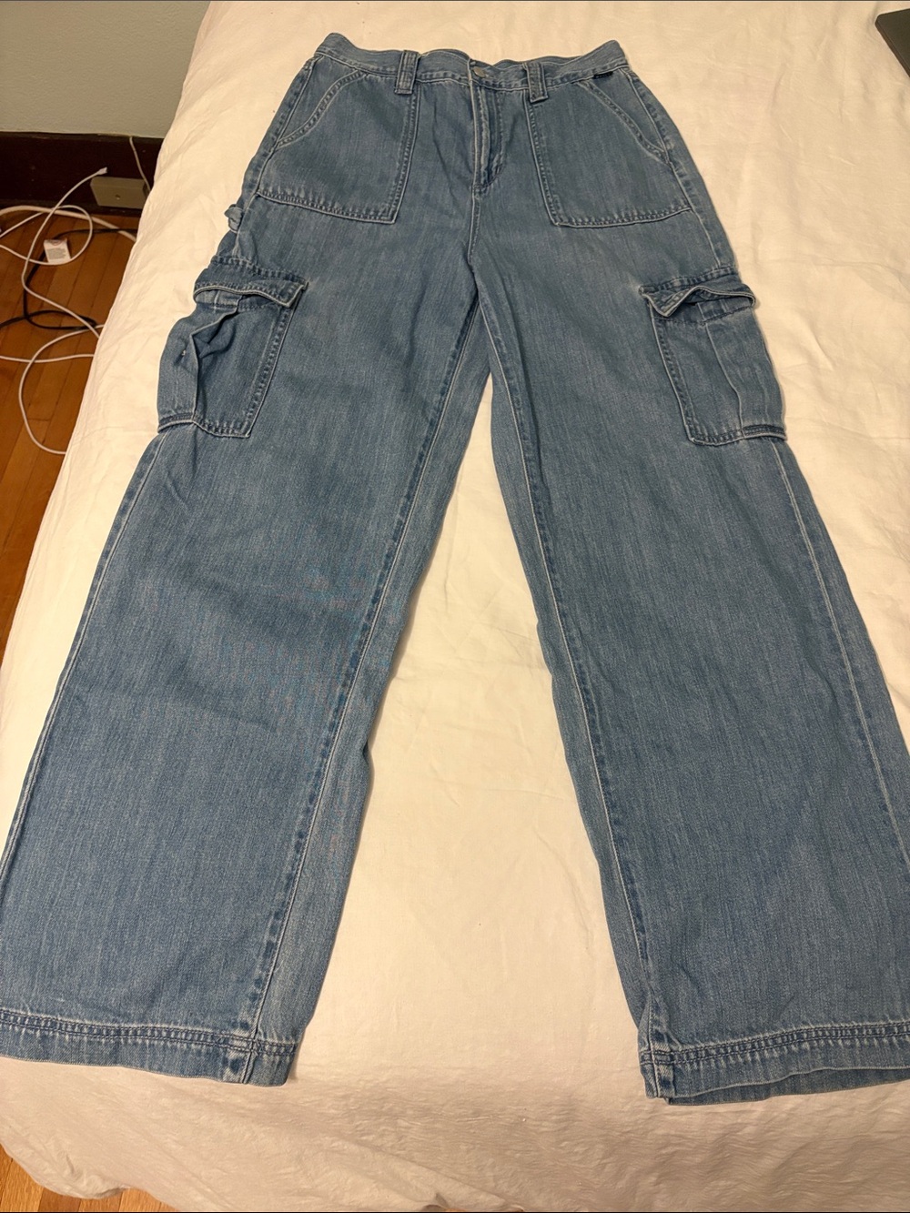 Cello Women's Light Blue Wide-Leg Cargo Jeans